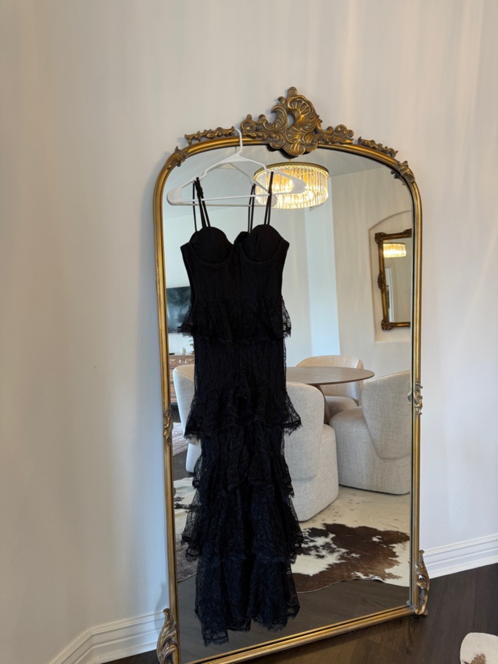 MAJORELLE Black Lace Tiered Maxi Dress with Spaghetti Straps